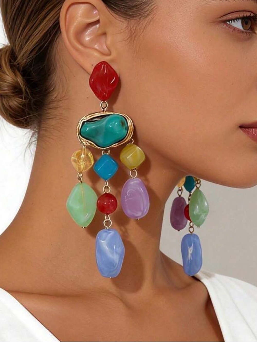 Colorful Boho Statement Drop Earrings | Multicolor Resin Dangle Earrings